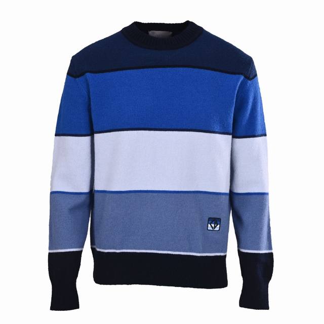 Dior Cd Diamond Blue Gradient Stripe Patch Crew Neck SweaterCustom-woven cashmer