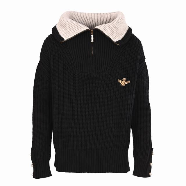 Louis Vuitton LV sheep and wool blend half-zip pullover knit sweater Authentic p
