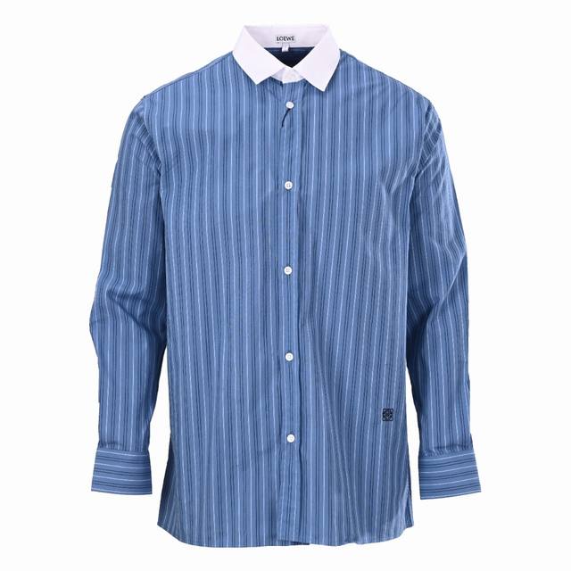 Loewe white collar striped single-breasted pointed collar long-sleeved shirt Aut