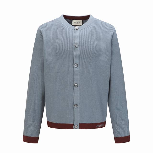Gucci Contrast Color Crew Neck Single-Breasted Long-Sleeved Cardigan (Unisex Blu