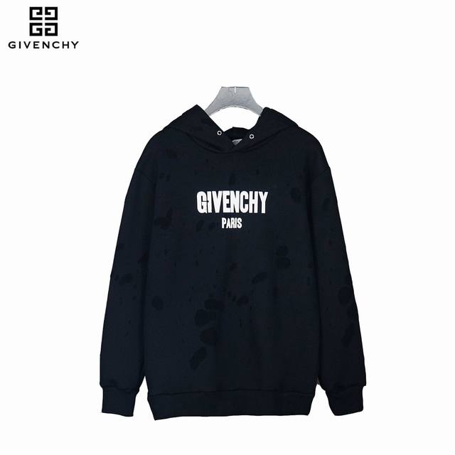 Givenchy 25Ss Gvc burnout letter print large hole hooded sweatshirt fabric is ma