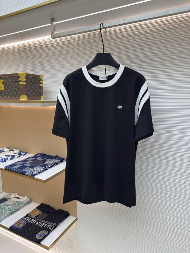 Celine contrast sleeve embroidered T-shirt Authentic: 5900 purchased and develop
