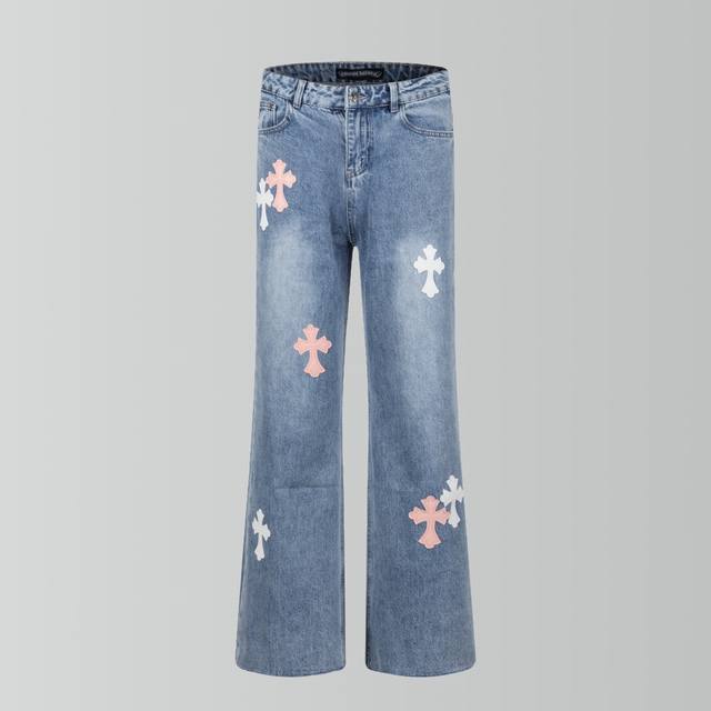 Highest quality Chrome Hearts classic candy color cross patch jeans Retro craft