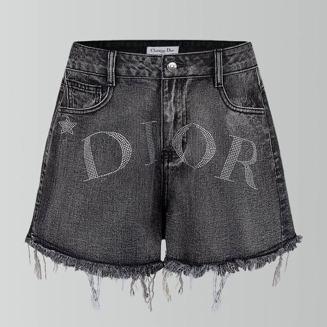 Highest quality Dio* high-waisted denim shorts with rhinestones, vintage wash, a
