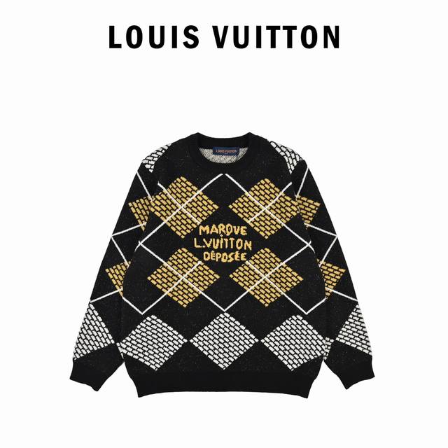 Louis Vuitton 24Fw Checkered Line Knit Sweater This sweater plays with the textu