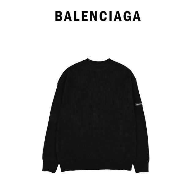 Balenciaga 24FW round neck sweater with woven sleeve badge. Originally purchased