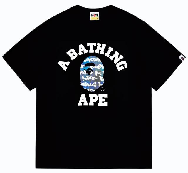 Sc259# Top version Bape ape head letter print graffiti plaid pattern short-sleev