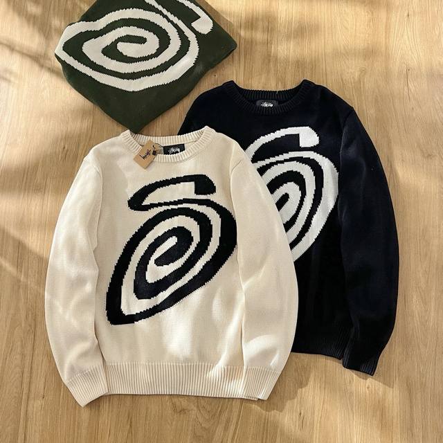 New model number: M5045 Stussy S curly mosquito coil knitted sweater The spiral