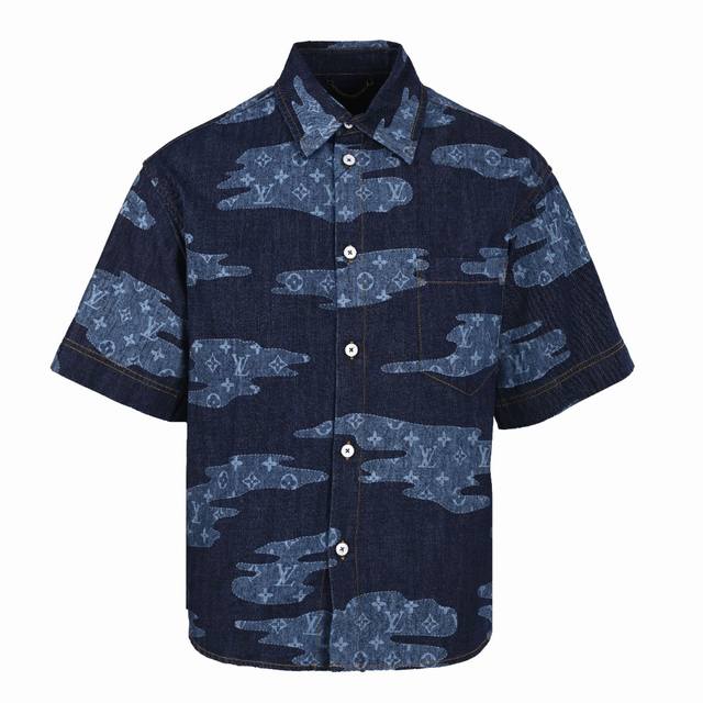 Louis Vuitton Lv camouflage chambray denim suit short-sleeved shirt DDD. Authent