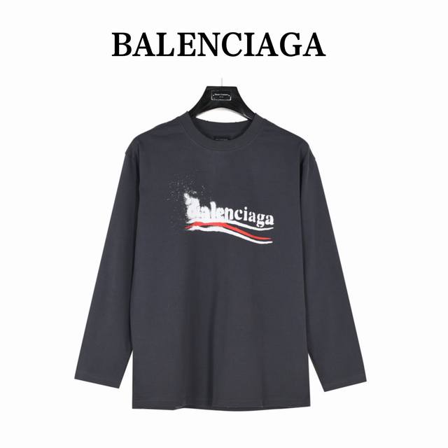 Balenciaga 24Fw fuzzy cola print washed and ripped long-sleeved T-shirt DDD. Pur