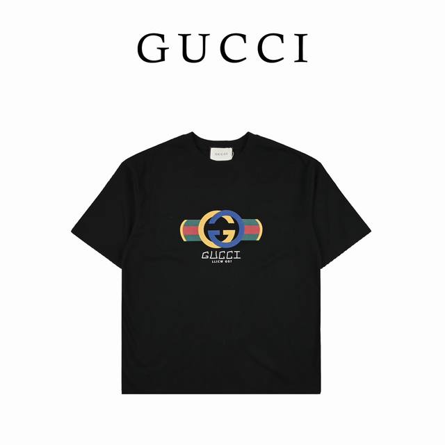 Gucci 24Ss rainbow interlocking digital direct printing letter short sleeves Hig