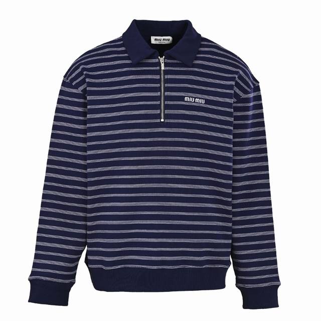 Miu Miu Mm striped half-zip Polo sweatshirt Authentic 14700 purchased and develo