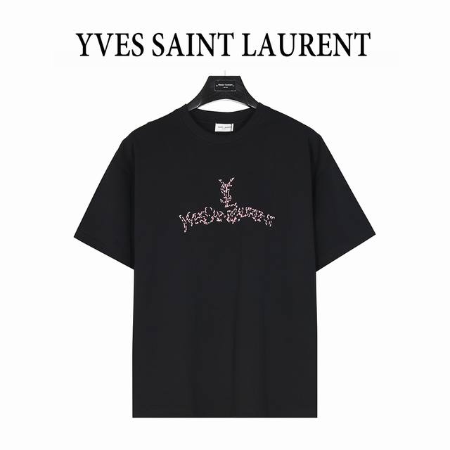 Saint Laurent 25Ss short-sleeved T-shirt with contrasting embroidery of the clas
