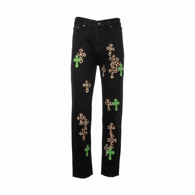High-end version Chrome Hearts Sex Records series leather leopard cross jeans, u