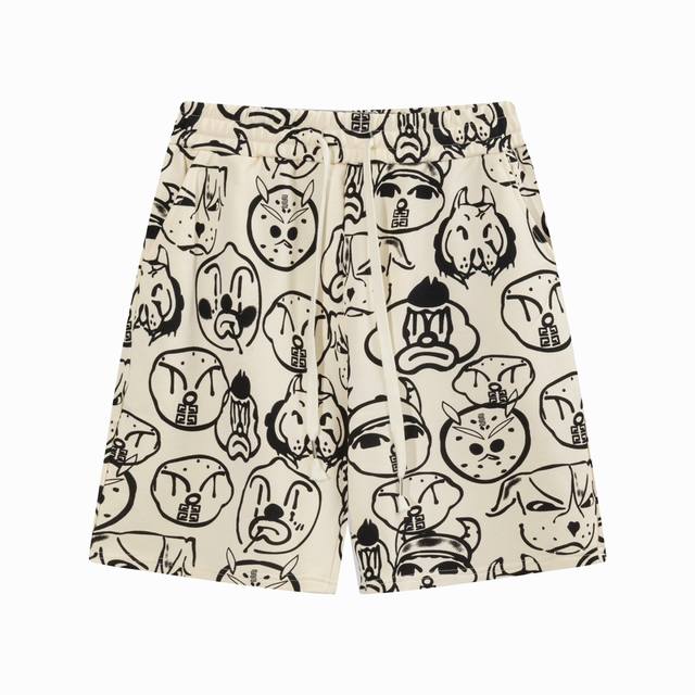 Giv Cartoon letter full-print logo shorts, high-quality cowhide fabric, special