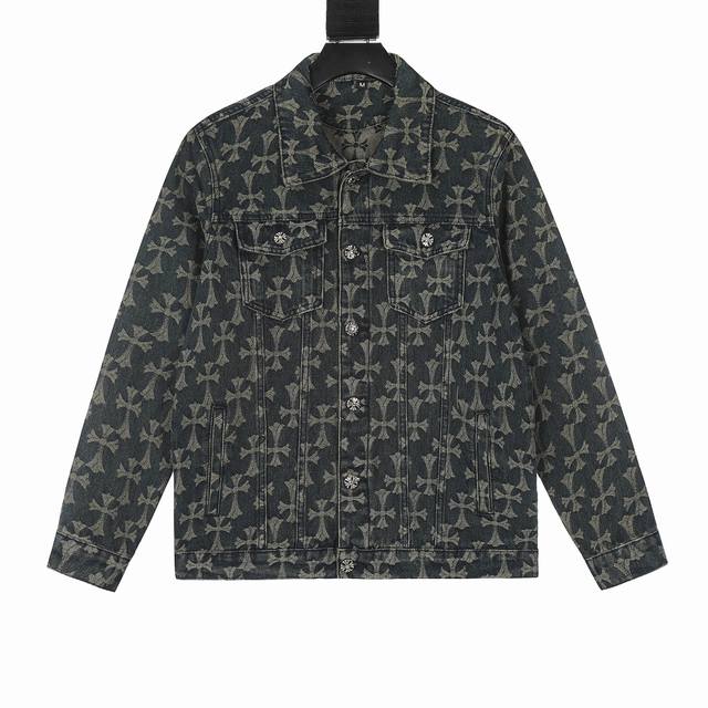 High-quality Chrome Hearts jacquard all-over cross-print denim jacket, unisex. T