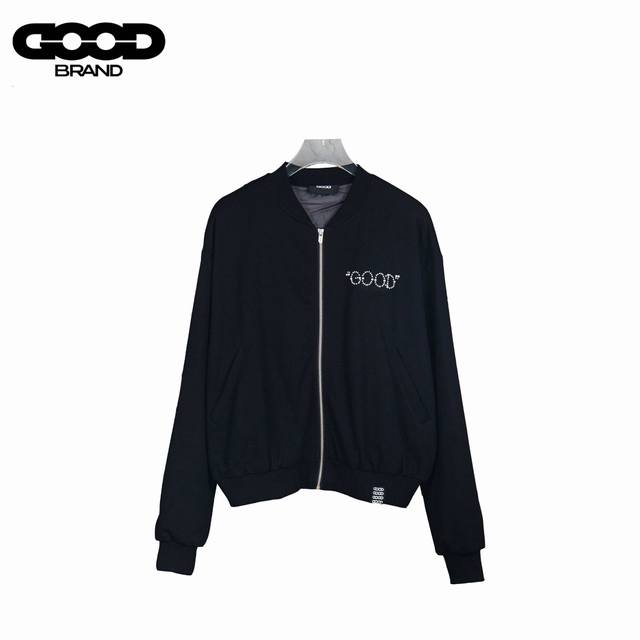 Goodbran pearl beaded slogan embroidered zipper hooded sweatshirt DDD. Made from