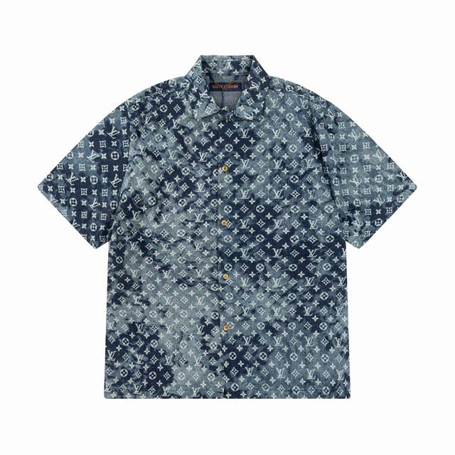 Lv New summer style monogram full print logo high quality denim fabric washed di