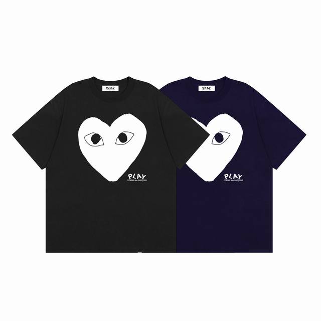 Cdg T-Shirt Big White Heart Kawakubo Rei Play Embroidered Heart Short Sleeve Col