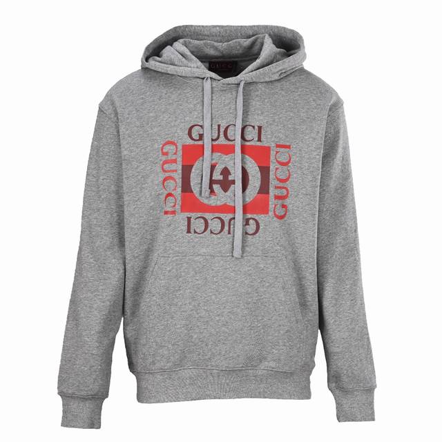Gucci square print hooded sweatshirt DDD. Made from a custom-dyed plain heather-