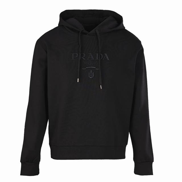 Prada Prd chest embroidered logo hooded sweatshirt The fabric is made of air-lay