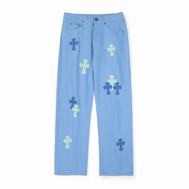 High version Chrome Hearts Chrome Hearts dopamine color matching ice blue leathe