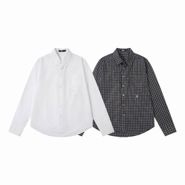 5091# Stussy classic curly letter plaid lapel long-sleeved shirt 25 summer new s