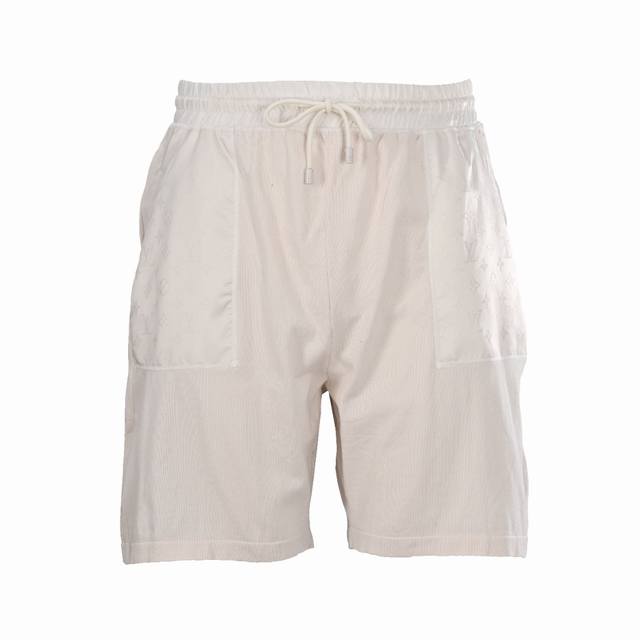 Louisvuittonlv knitted jacquard patchwork nylon inlaid drawstring shorts White o