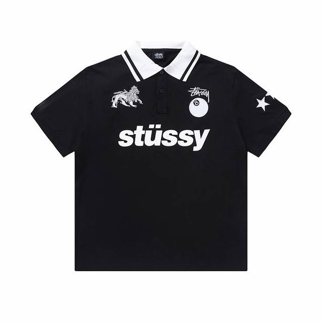 5046# Stussy American trendy straight loose fit polo shirt short sleeve T-shirt