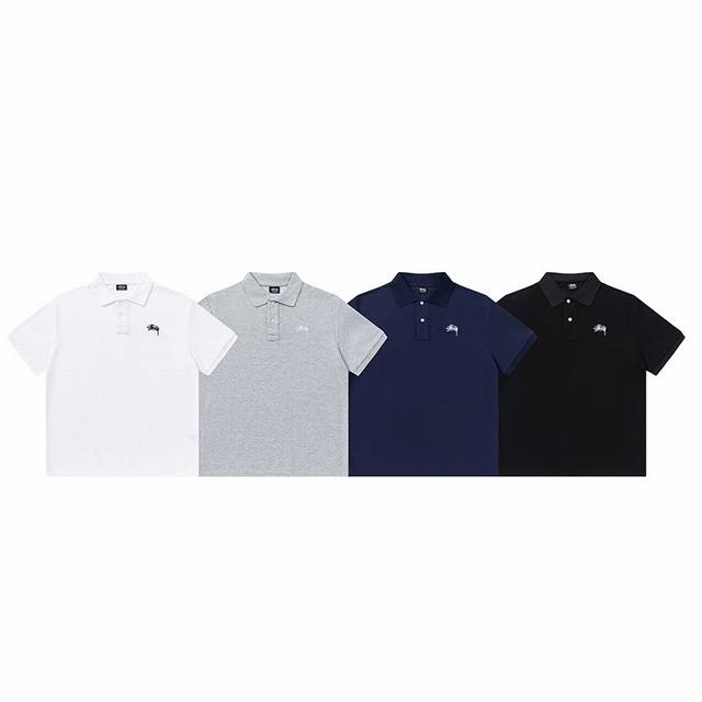 5045# Stussy American trendy straight loose fit polo shirt lapel short sleeve T-