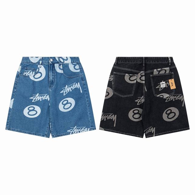 5036# Stussy American trendy brand loose-fitting denim shorts with full logo pri