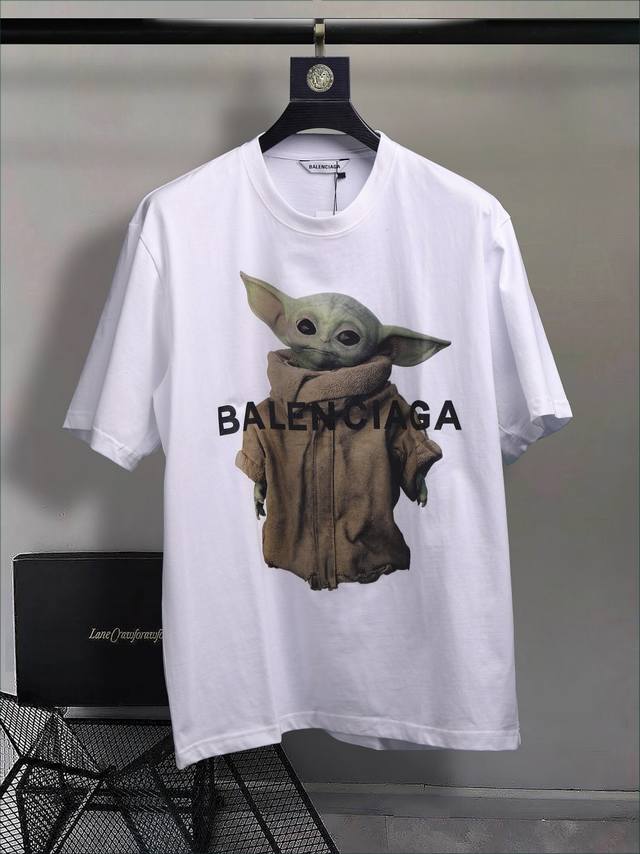 Balenc#Aga Paris Baby Yoda white T-shirt DDD. Top-notch printing technology, ori