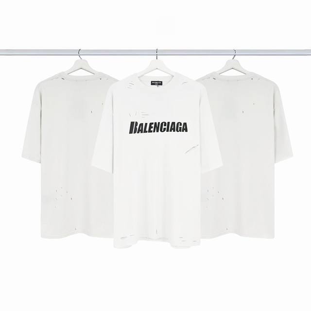 Balenciaga's ripped logo short-sleeve top features a classic logo design with a