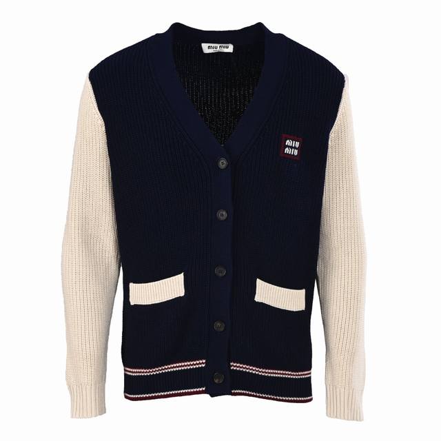 Miu Miu Mm wool and cashmere blend white and blue contrast cardigan Authentic 26