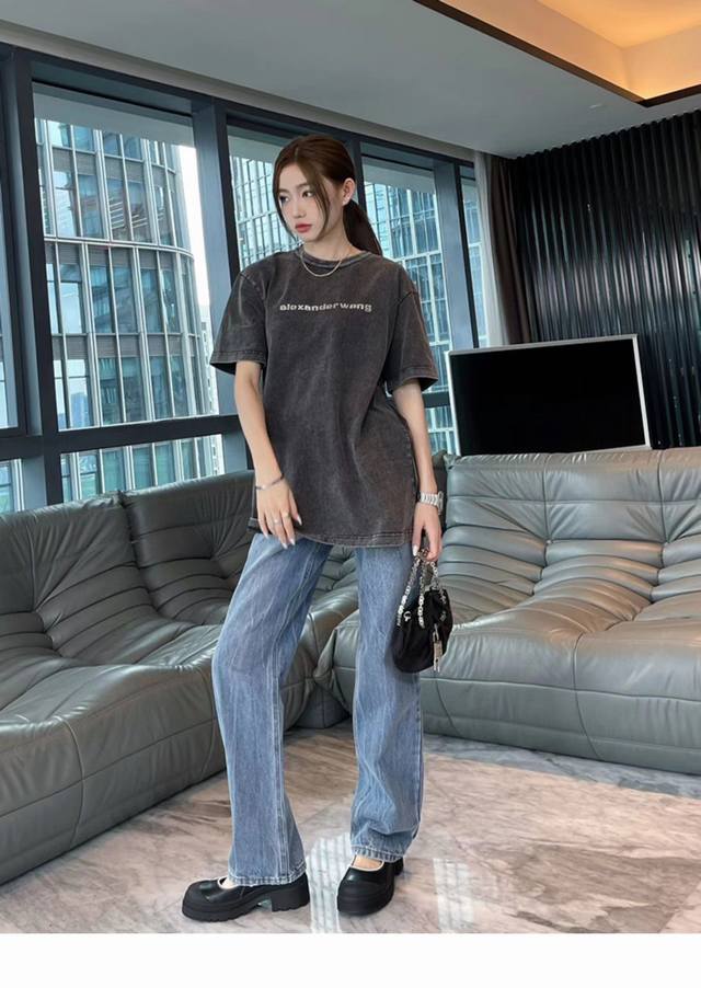 Style: G77 - Premium Edition! Alexanderwang distressed washed, rhinestone lette