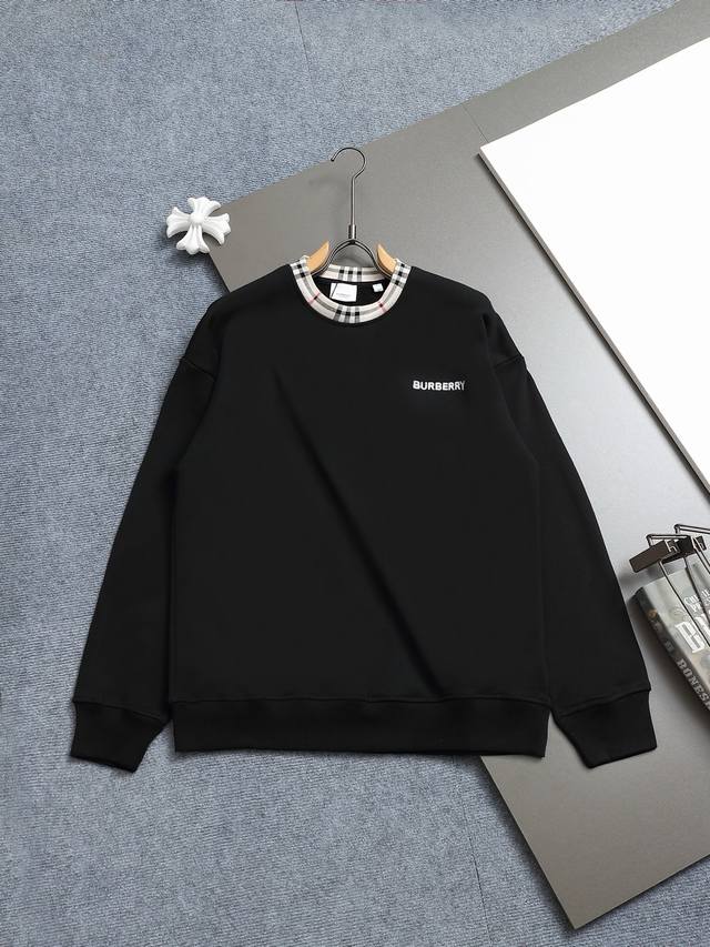 Bq Burberry 420g crewneck sweatshirt. Brand plaid collar with embossed logo embr