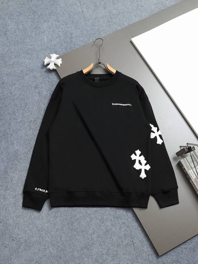 Bq Chrome Hearts Ch Chrome Hearts cross-embroidered leather crewneck sweatshirt.