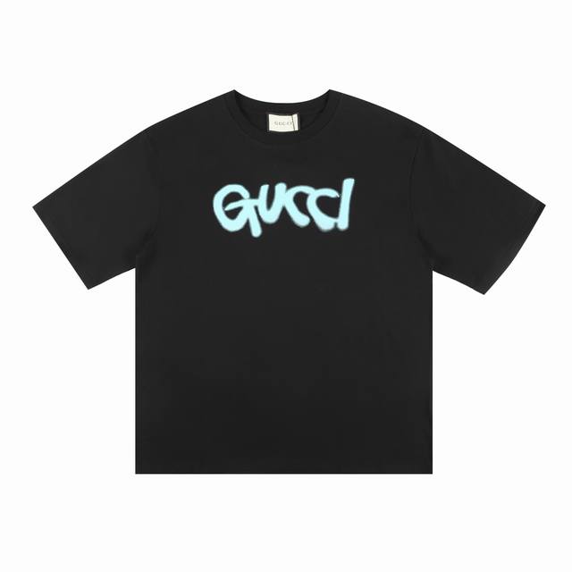 Gucci 23Ss retro graffiti letter Logot shirt The fabric is made of 260g pure cot