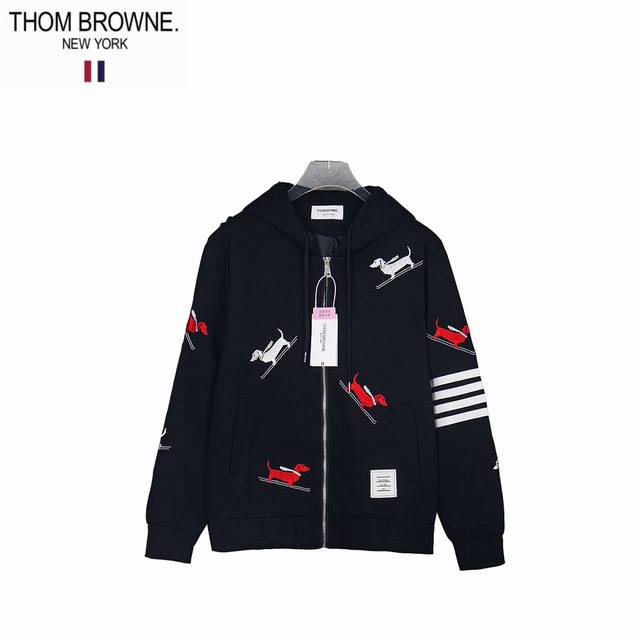 Thom Browne 25Fw puppy embroidered four-bar waffle hooded knitted cardigan Highl