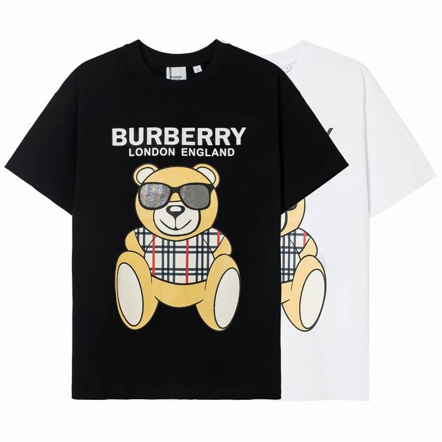High-end quality, exclusive custom Burberry printed bear letter logo round neck