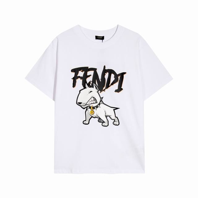 High-quality, custom-made, crew-neck short-sleeve top with Fendi's cartoon dog