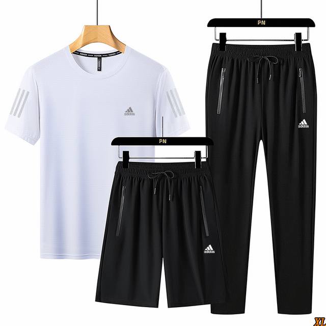 Adidas exclusive real shot of the new summer high-quality three-bar short-sleev