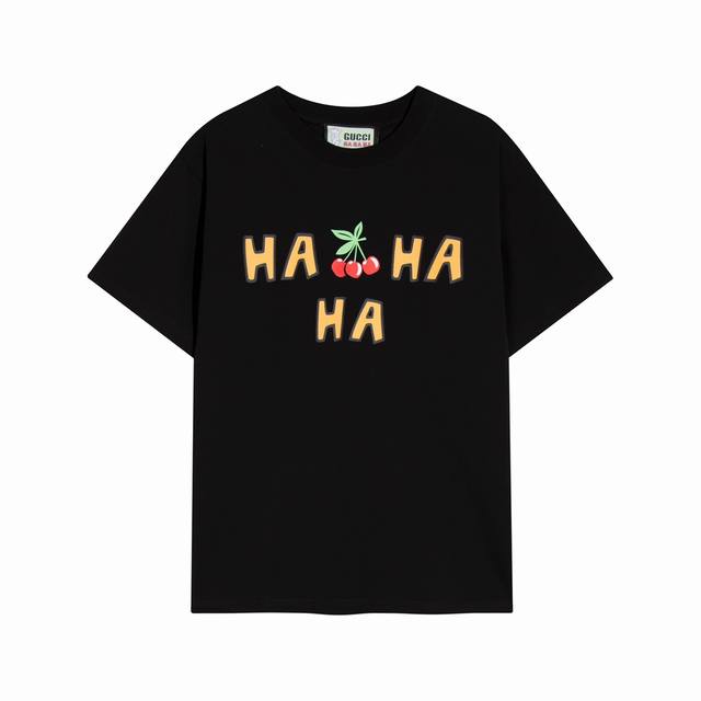 High-quality, custom-made, Gucci Ha Ha Ha series cherry logo crewneck short-slee