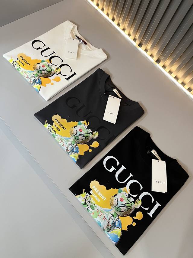 Gucc*Gucc's new 2025 spring and summer unisex couple's casual loose cotton round