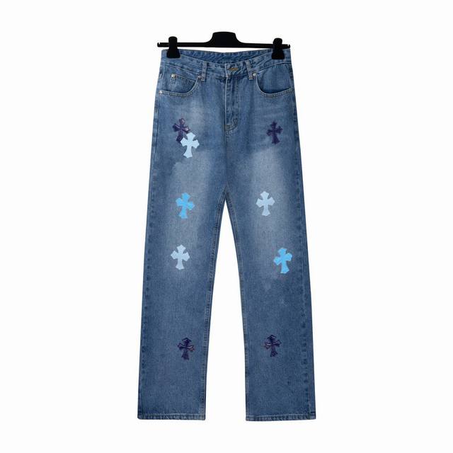 High-quality Chrome Hearts flared jeans with a cross logo, unisex. Perfect for