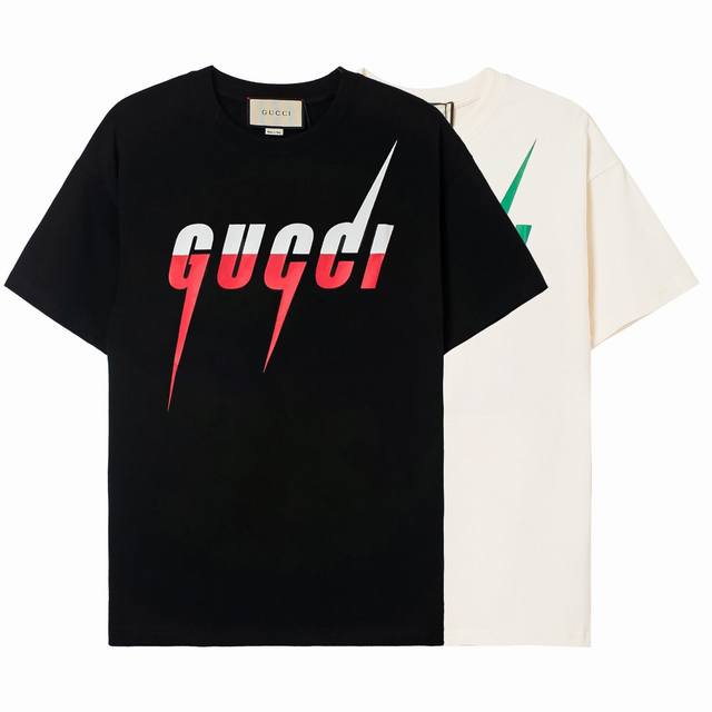 High-end quality, exclusive custom Gucci lightning letter Logo round neck short