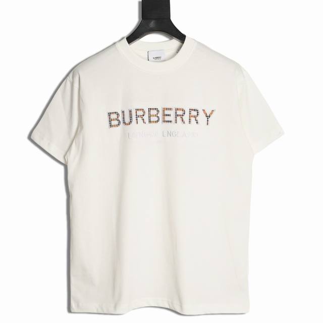 Burberry 25Ss plaid letter short-sleeved T-shirt Customized 100g cotton double y