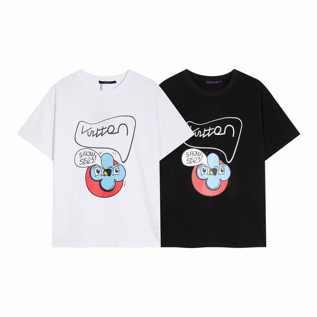 High-quality, exclusive custom design, crew-neck short-sleeve LV cartoon four-l