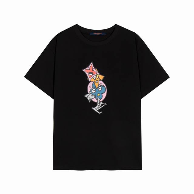 High-quality, exclusive custom design, crew-neck short-sleeve top with Lv cartoo