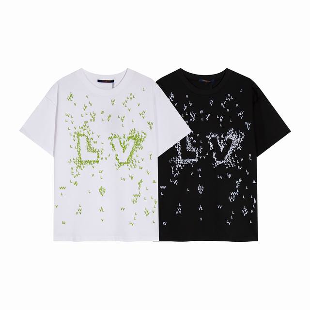 High-quality, exclusive custom-made, crew-neck short-sleeved shirt with LV embro